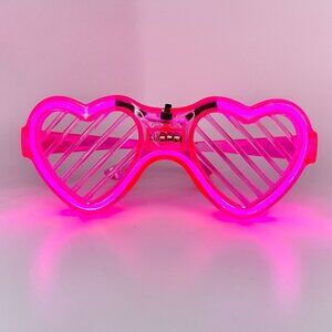 Neon Glow Heart Shutter Shades Sunglasses - Hot Pink